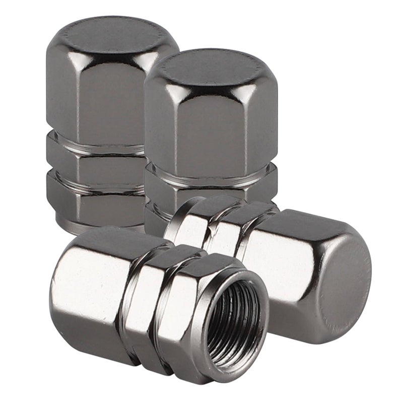 alpmosn Aluminum Tire Stem Valve Caps Wheel Valve Covers Car Dustproof Tire Cap Cover Accessories Universal for SUV Car Bike and Motorcycle Hexagon Shape 4PCS Grey - Image 3