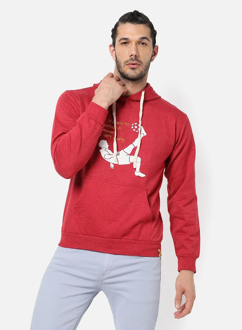 Campus Sutra Men's Rose Red Football-In-Heaven Print Pullover Hoodie