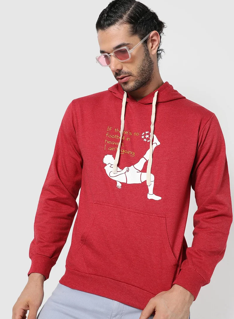 Campus Sutra Men's Rose Red Football-In-Heaven Print Pullover Hoodie