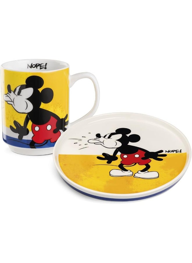 EGAN طقم طبق جانبي + كوب قابل للتكديس – ميكي وميني ماوس مجموعة I AM | بورسلين جديد | آمن في غسالة الصحون والميكروويف | طقم إفطار قهوة ووجبات خفيفة (ميكي أصفر) - Image 1
