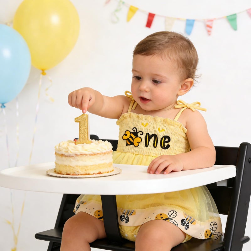 TITKKOP Baby Girl 1st Birthday Clothes One Year Old Tulle Romper Sleeveless Bodysuit Cake Smash Outfits(yellow bee,12-18M) - Image 2