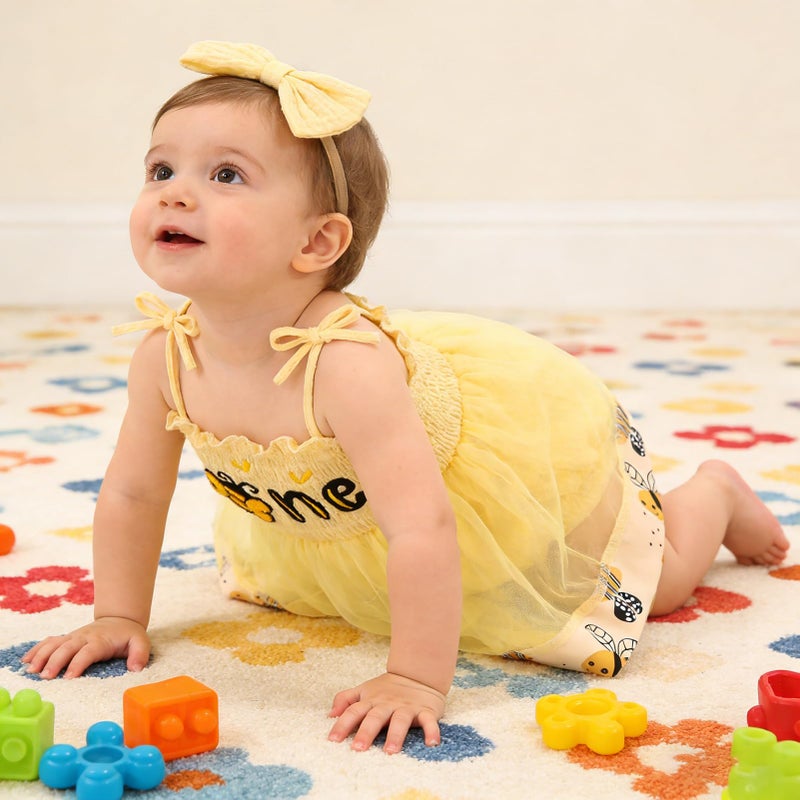 TITKKOP Baby Girl 1st Birthday Clothes One Year Old Tulle Romper Sleeveless Bodysuit Cake Smash Outfits(yellow bee,12-18M) - Image 5