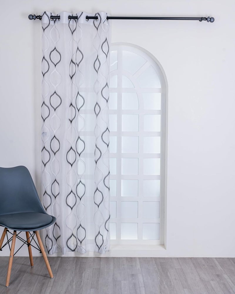 Parda Online 5Ft Black and White Sheer Tissue Embroidered Eyelet Window Curtain - Pack of 2 - Image 3