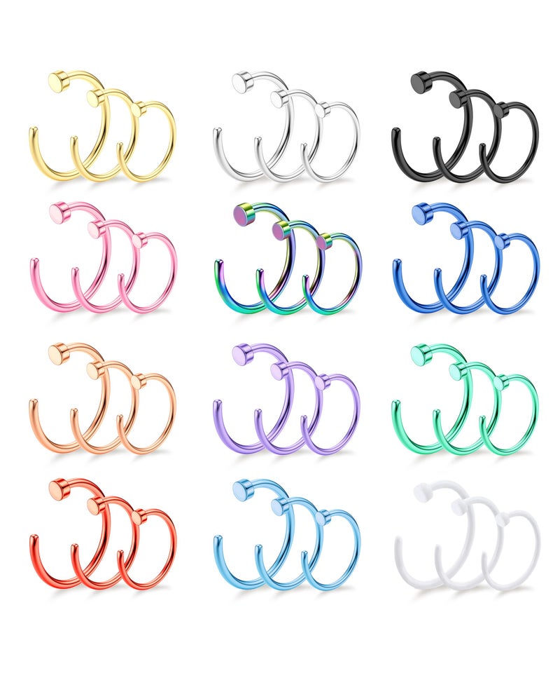 Drperfect 18G 36PCS 316L Stainless Steel Nose Ring Hoop Nose Piercing Jewelry for Women and Men Colored Hoop Nose Ring 6mm 8mm 10mm - Image 1