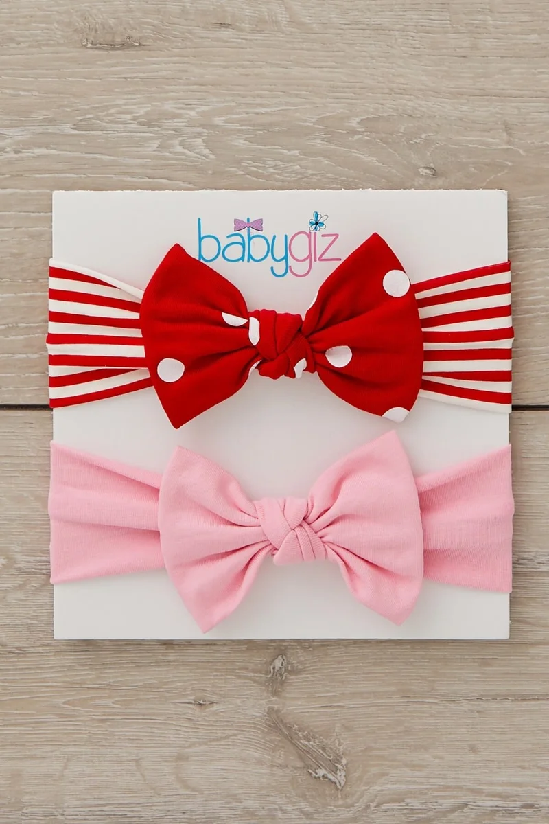 بيبيجيز Handmade Soft Bow Tie Natural Cotton Combed Cotton Double Baby Kids Girls Bandana Pink Red