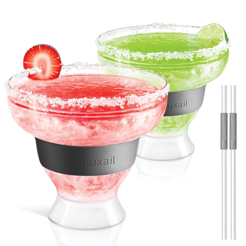 luxail Margarita Glasses Plastic Margarita Glasses Set of 2 Double Wall Insulated Stemless Freeze Cooling Cups With Gel Chiller Set of 2 Grey 12 Oz Capacity Margarita gifts