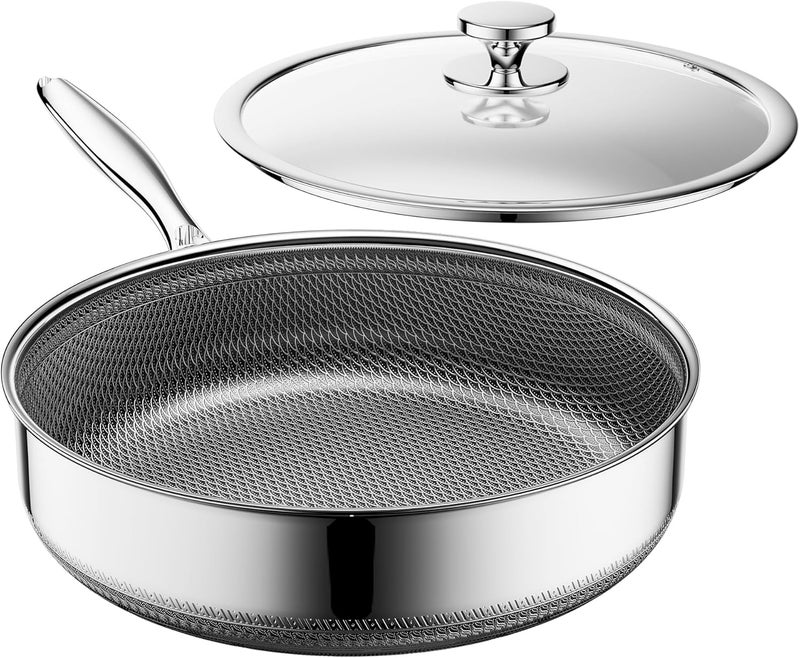 ZEROPAN Frying Pans Nonstick with Lid,Hybrid Nonstick 5-Quart Deep Sauté Pan,PFAS PFOA PTFE Free,Stay-Cool Handle,12 Inch Deep Frying Pan Dishwasher-Friendly, Oven-Safe, Compatible with All Cooktops - Image 1