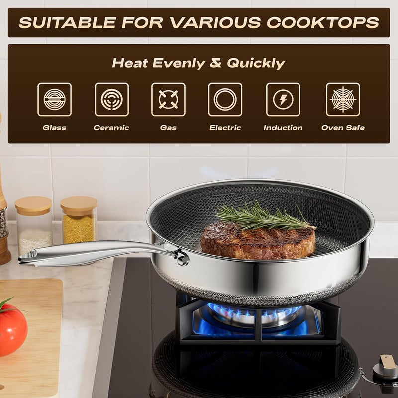 ZEROPAN Frying Pans Nonstick with Lid,Hybrid Nonstick 5-Quart Deep Sauté Pan,PFAS PFOA PTFE Free,Stay-Cool Handle,12 Inch Deep Frying Pan Dishwasher-Friendly, Oven-Safe, Compatible with All Cooktops - Image 3