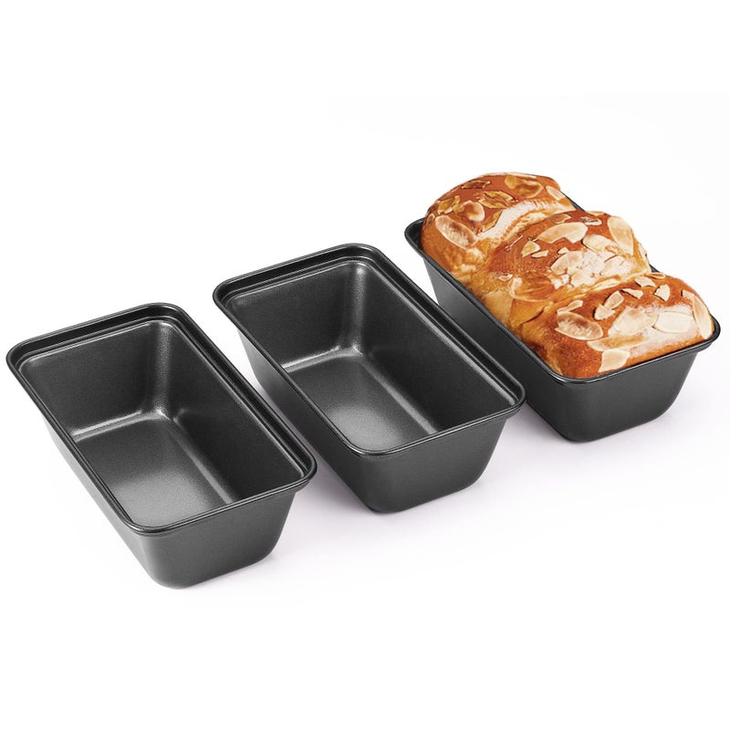 HONGBAKE Mini Loaf Pan for Baking Bread, 6 x 3.3 x 2 In Nonstick Small Banana Bread Tins Set of 3, Tiny Carbon Steel Meatloaf Pan - Dark Grey - Image 1