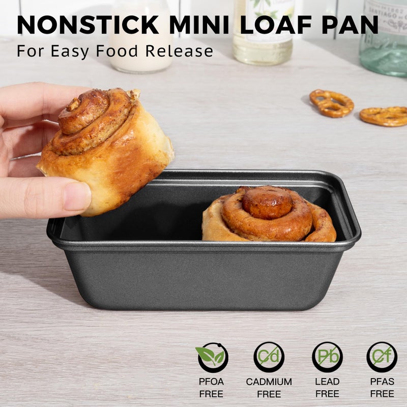 HONGBAKE Mini Loaf Pan for Baking Bread, 6 x 3.3 x 2 In Nonstick Small Banana Bread Tins Set of 3, Tiny Carbon Steel Meatloaf Pan - Dark Grey - Image 3