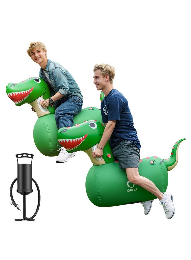 QPAU Inflatable Bouncy Dinosaur Toys 2 Pcs With Hand Pump, Heavy Duty Giant Bouncy Pal, 220Lbs Load Capacity, Ride On Bouncy Animal Hopper Toy, Indoor Outdoor Bouncers For Kids Girls Boys Ages 5+ - Image 1