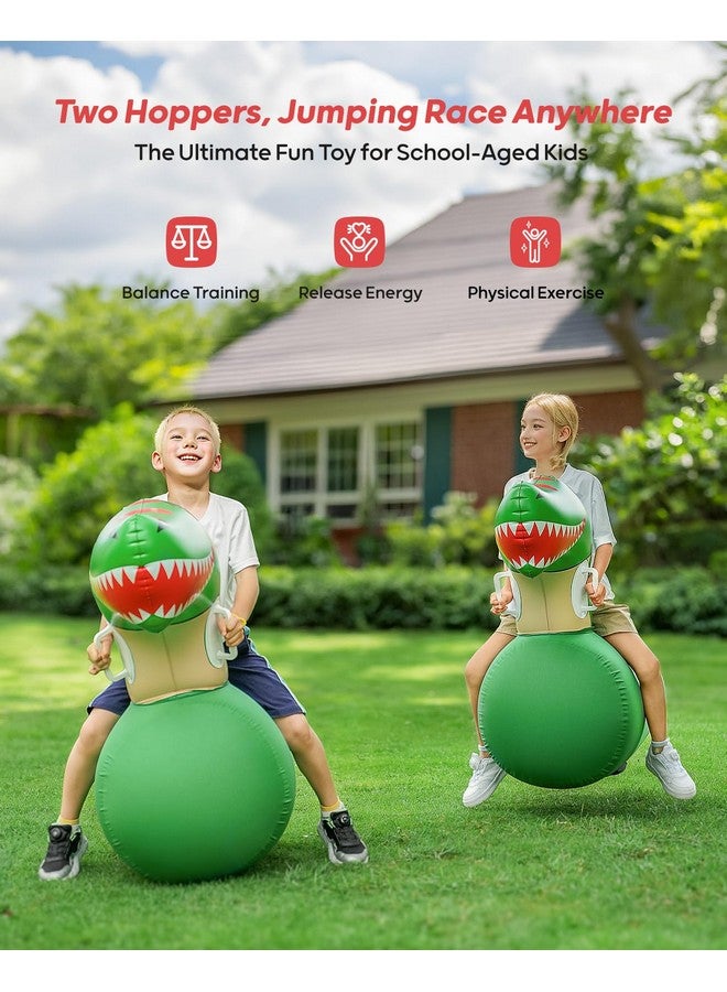 QPAU Inflatable Bouncy Dinosaur Toys 2 Pcs With Hand Pump, Heavy Duty Giant Bouncy Pal, 220Lbs Load Capacity, Ride On Bouncy Animal Hopper Toy, Indoor Outdoor Bouncers For Kids Girls Boys Ages 5+ - Image 3