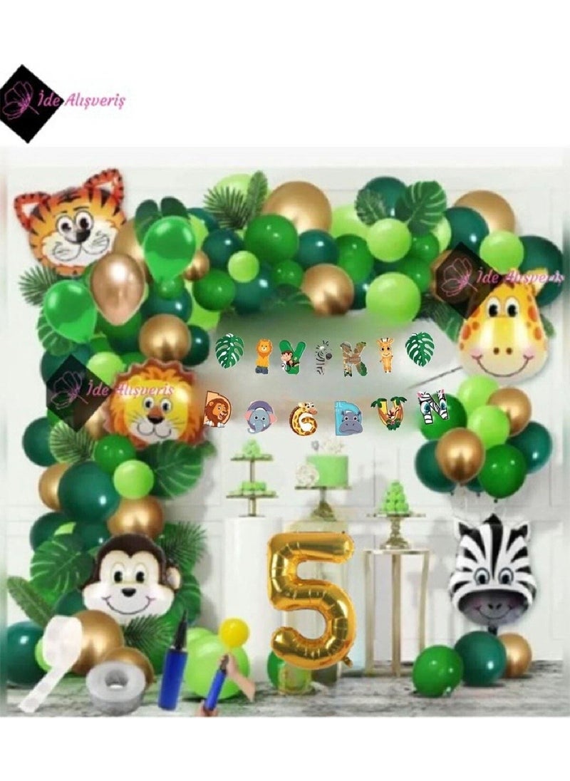 Store 5 Years Old Happy Birthday Extendable Safari Themed Foil Luxury Chain Balloon Set  - Image 1