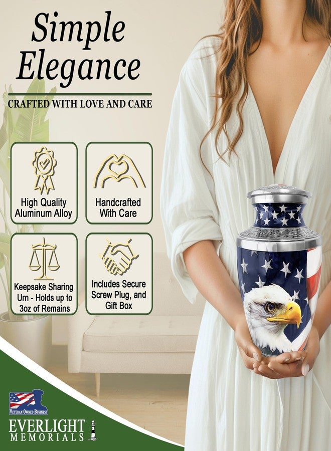 Everlight Memorials American Eagle Urn for Ashes Adult Male – Large Patriotic Cremation Urns for Human Ashes Adult Man & Women – Memorial Funeral Urn for Home Display, or Burial - Image 3