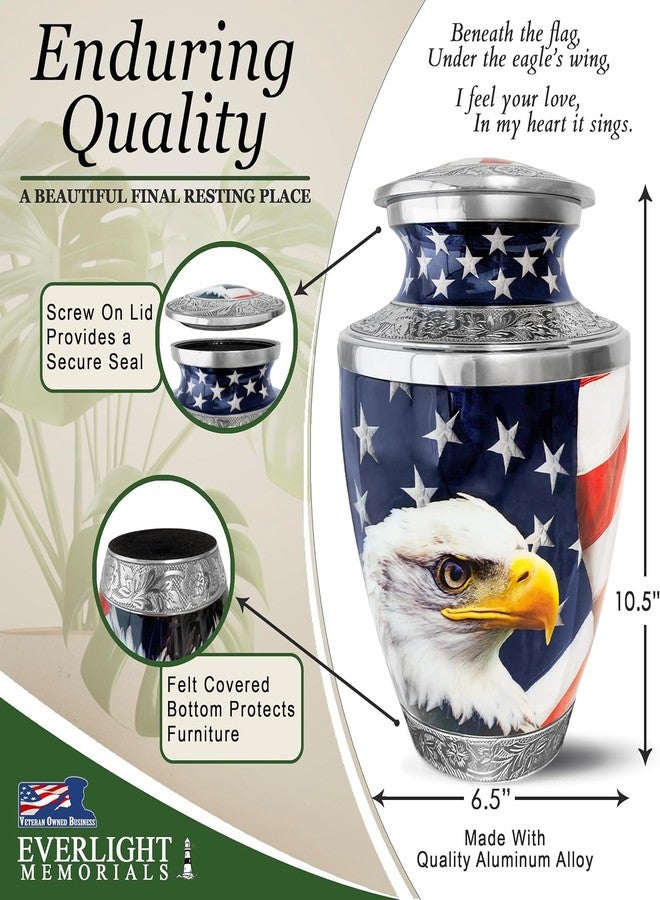 Everlight Memorials American Eagle Urn for Ashes Adult Male – Large Patriotic Cremation Urns for Human Ashes Adult Man & Women – Memorial Funeral Urn for Home Display, or Burial - Image 4