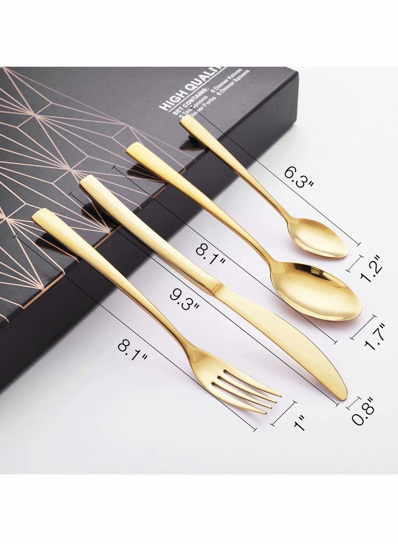 KASTWAVE - Gold Silverware Set, 24PCS Gold Forged Stainless Steel Flatware Set, Tableware Service for 4, Kitchen Utensil Set for Home, Restaurant, Dishwasher Safe, Western Cutlery Knife, Fork Spoon Gift Box Set - Image 1