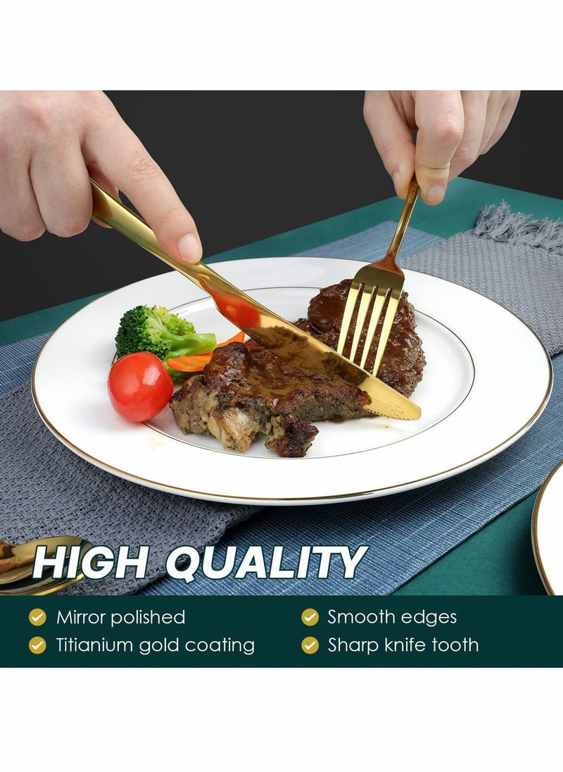 KASTWAVE - Gold Silverware Set, 24PCS Gold Forged Stainless Steel Flatware Set, Tableware Service for 4, Kitchen Utensil Set for Home, Restaurant, Dishwasher Safe, Western Cutlery Knife, Fork Spoon Gift Box Set - Image 1