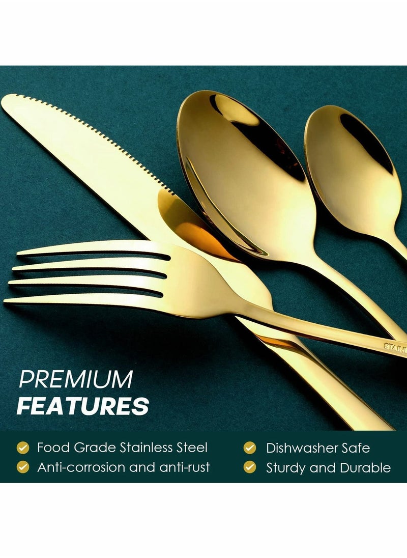 KASTWAVE - Gold Silverware Set, 24PCS Gold Forged Stainless Steel Flatware Set, Tableware Service for 4, Kitchen Utensil Set for Home, Restaurant, Dishwasher Safe, Western Cutlery Knife, Fork Spoon Gift Box Set - Image 1