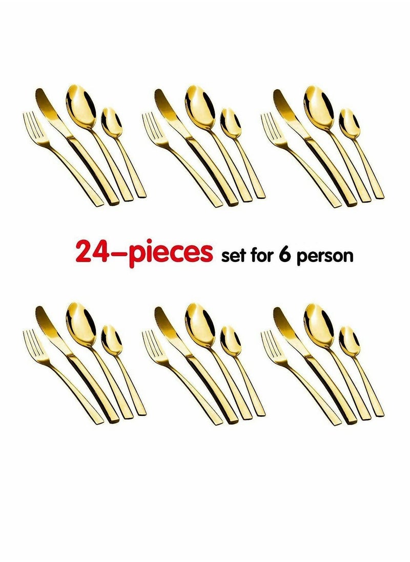 KASTWAVE - Gold Silverware Set, 24PCS Gold Forged Stainless Steel Flatware Set, Tableware Service for 4, Kitchen Utensil Set for Home, Restaurant, Dishwasher Safe, Western Cutlery Knife, Fork Spoon Gift Box Set - Image 1