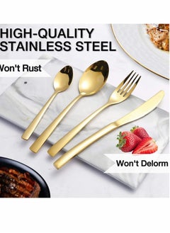 KASTWAVE Gold Silverware Set, 24PCS Gold Forged Stainless Steel Flatware Set, Tableware Service for 4, Kitchen Utensil Set for Home, Restaurant, Dishwasher Safe, Western Cutlery Knife, Fork Spoon Gift Box Set  - Image 2