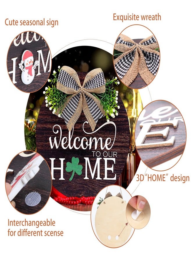 SNILOAW Interchangeable Seasonal Welcome Sign Front Door Decorations, Round Wood Wreath for Outdoor, Farmhouse, Porch Perfect for New Home Housewarming Gift, Valentine's, Easter, Christmas Home Decor - Image 3