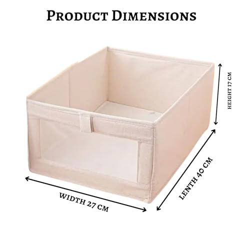 Gowloz Linen Storage Bins with Clear Window & Handles – Foldable Clothes Organizer Box for Wardrobe, Shelves & Home Storage – Durable Breathable Fabric (Beige, Pack of 2) - Image 4