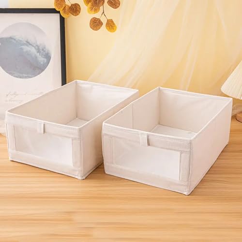 Gowloz Linen Storage Bins with Clear Window & Handles – Foldable Clothes Organizer Box for Wardrobe, Shelves & Home Storage – Durable Breathable Fabric (Beige, Pack of 2) - Image 1