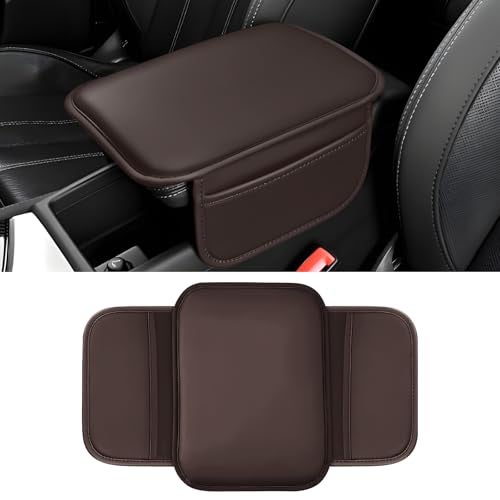 Wogomz Car Center Console Cover 11683 Leather Car Armrest Cushion Pad with 2 Storage Pockets Comfortable Arm Rest Box Cover Mat for Most Vehicles Universal Interior Accessories Black - Image 1