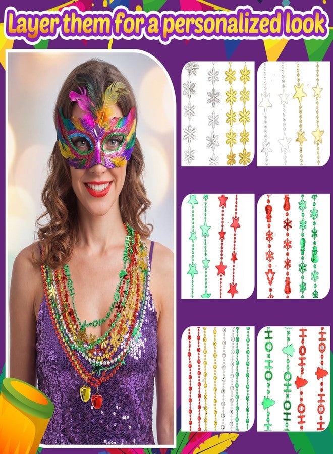 Civaner Mardi Gras Bead Necklaces Bulk Red Green Gold 31.4 Inch Mardi Gras Necklace Throws for Irish Parade Throw Party Supplies Favors(300 Pcs, Snow) - Image 3