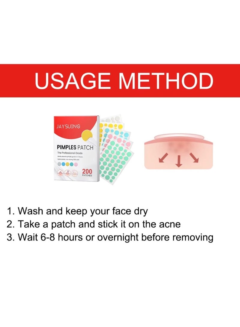 Jaysuing 200 قطعة لاصقات حب الشباب هيدروكولود غير جافة لوجه ملصقات حب الشباب على شكل قلب ملونة مع حمض الهيالورونيك وزيت شجرة الشاي وزيت السنتيلا لاصقات حب الشباب لتغطية العيوب والبثور - Image 5