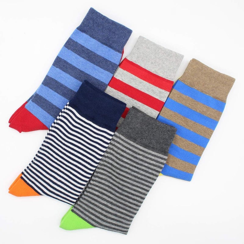 TOEJYJ Mens Fun Dress Socks, Pattern Funny Casual Socks Pack, Colorful Striped Cotton Novelty Socks Size 10-13 - Image 2