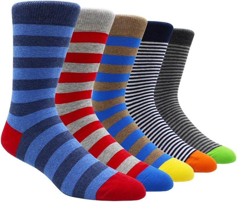 TOEJYJ Mens Fun Dress Socks, Pattern Funny Casual Socks Pack, Colorful Striped Cotton Novelty Socks Size 10-13 - Image 1