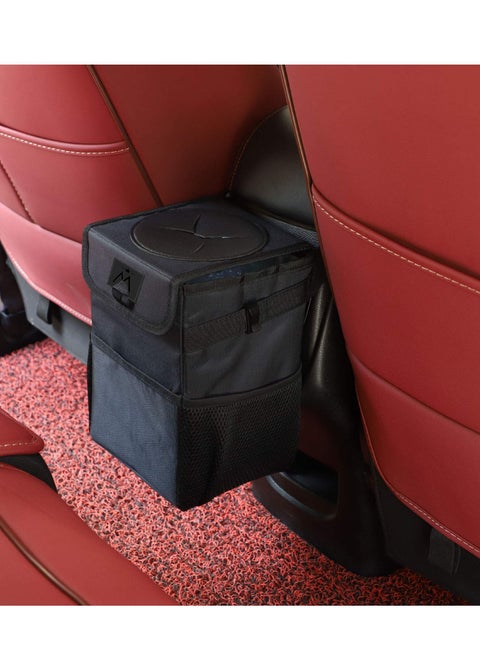 Car Trash Can with Lid, Car Trash Bag Automotive Garbage Can, Vehicle Trash Bin Container for Car with Storage Pockets