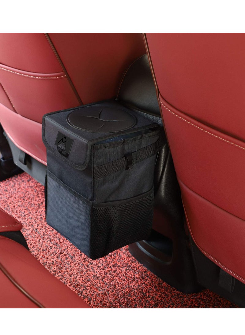 Arabest Car Trash Can with Lid, Car Trash Bag Automotive Garbage Can, Vehicle Trash Bin Container for Car with Storage Pockets  - Image 1