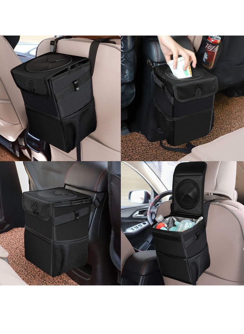 Arabest Car Trash Can with Lid, Car Trash Bag Automotive Garbage Can, Vehicle Trash Bin Container for Car with Storage Pockets  - Image 3