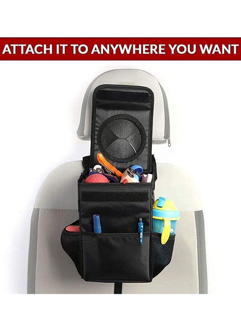 Arabest Car Trash Can with Lid, Car Trash Bag Automotive Garbage Can, Vehicle Trash Bin Container for Car with Storage Pockets  - Image 4