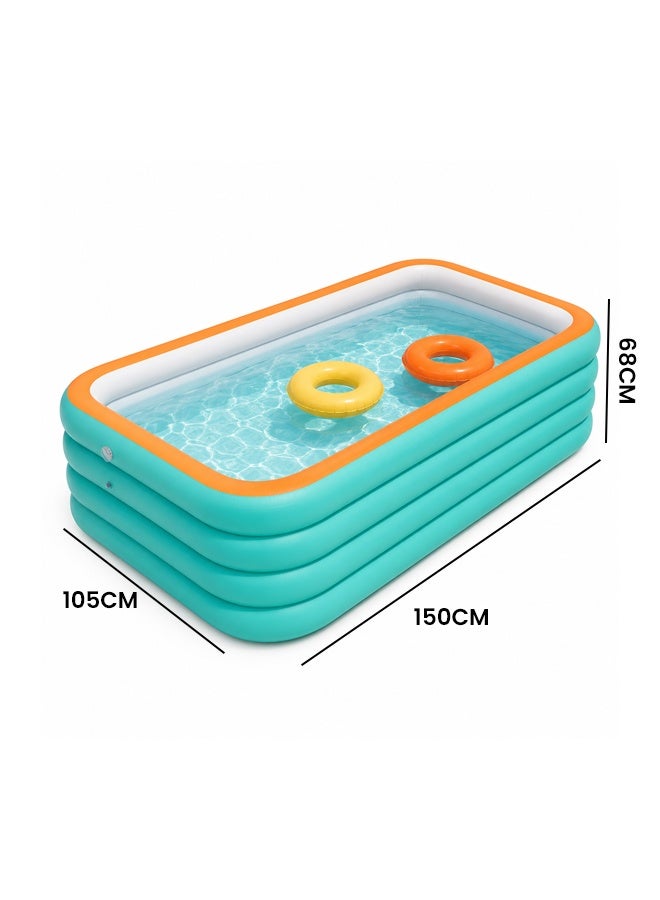 keke Large Inflatable Swimming Pool 150x105x68cm Family Sized 4-Ring Blow Up Pool for Kids & Adults Outdoor Backyard Garden Summer Water Fun - Image 3