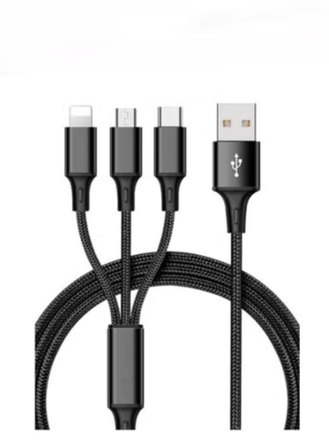 تايجر 3-in-1 Fast Charging Cable – USB Multi Charger Cord with Lightning, Type-C & Micro USB Connectors | Compatible with iPhone, Samsung, Huawei, Oppo, Tablets & More | Durable & Tangle-Free - Image 1
