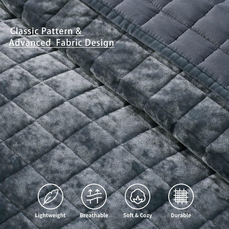 LEAONME Velvet Quilt Oversized California King-120''x120'', Lightweight Navy Blue Velvet Comforter Set with 2 Pillow Shams, Oversized Bedspread Coverlet Quilted Bedding Set for All Season - Image 4