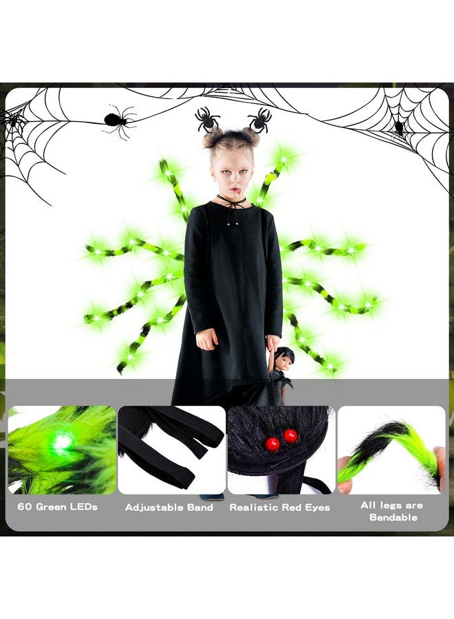 Garma Garma Halloween Giant Spider Costume Set, 60 LED Green Light-Up Spider Backpack with Spider Headband, Scary Plush Costume for Kids Halloween Party, Trick or Treating, Cosplay Decorations  - Image 2