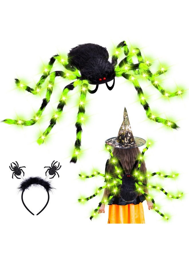 Garma Garma Halloween Giant Spider Costume Set, 60 LED Green Light-Up Spider Backpack with Spider Headband, Scary Plush Costume for Kids Halloween Party, Trick or Treating, Cosplay Decorations  - Image 5