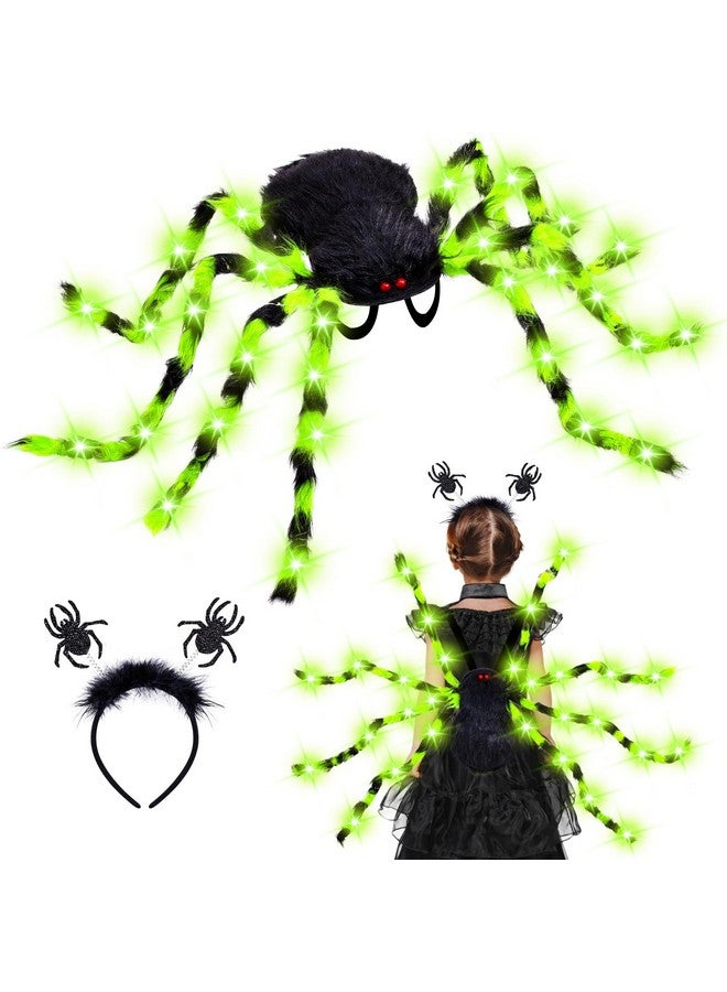 Garma Garma Halloween Giant Spider Costume Set, 60 LED Green Light-Up Spider Backpack with Spider Headband, Scary Plush Costume for Kids Halloween Party, Trick or Treating, Cosplay Decorations  - Image 1