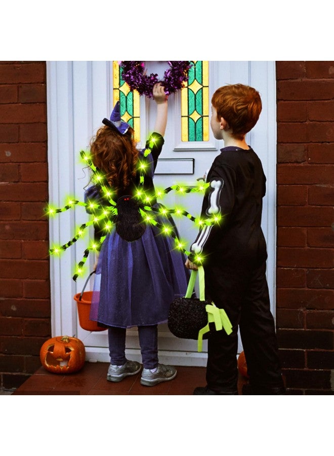 Garma Garma Halloween Giant Spider Costume Set, 60 LED Green Light-Up Spider Backpack with Spider Headband, Scary Plush Costume for Kids Halloween Party, Trick or Treating, Cosplay Decorations  - Image 4