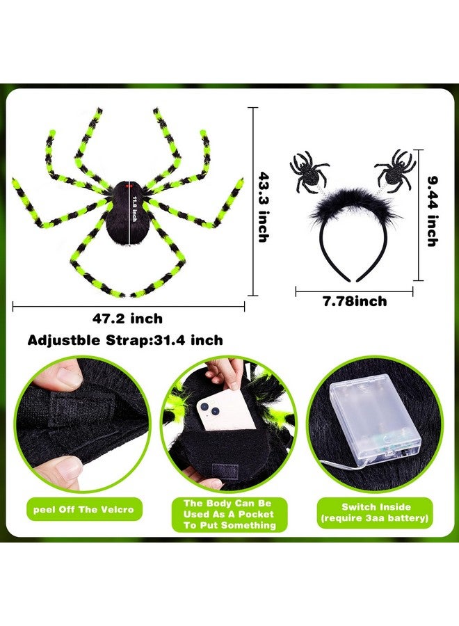 Garma Garma Halloween Giant Spider Costume Set, 60 LED Green Light-Up Spider Backpack with Spider Headband, Scary Plush Costume for Kids Halloween Party, Trick or Treating, Cosplay Decorations  - Image 3