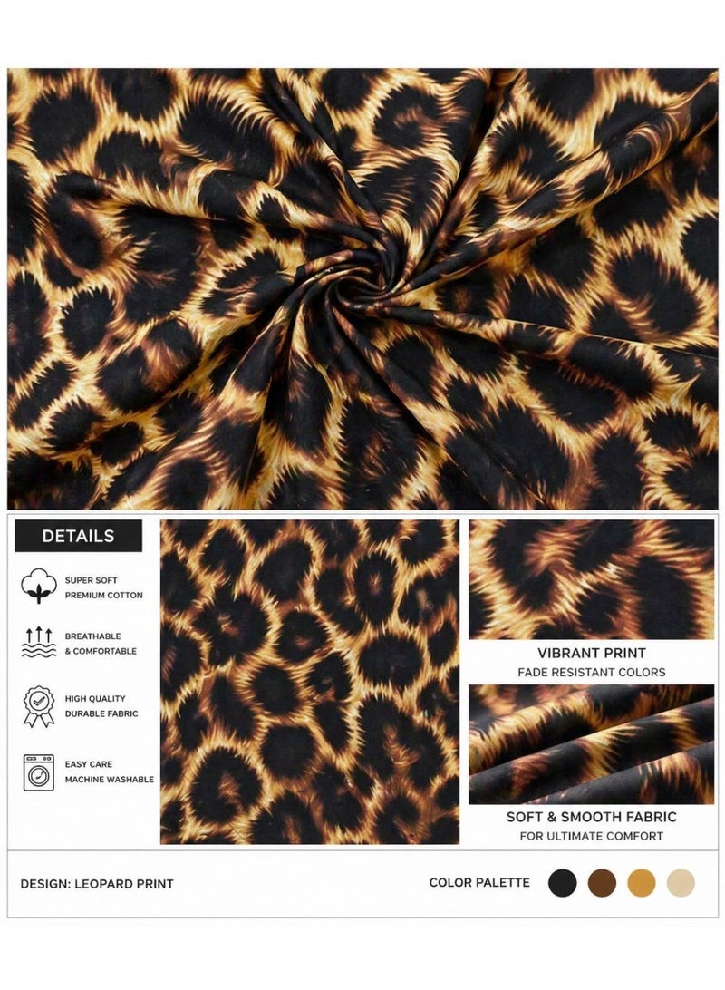 Eworld 3-Piece Fitted Bedsheet Set, Leopard Print, 100% Cotton, 125 GSM, 1 Fitted Sheet + 2 Pillowcases – Available in King, Queen and Single Sizes - Image 2