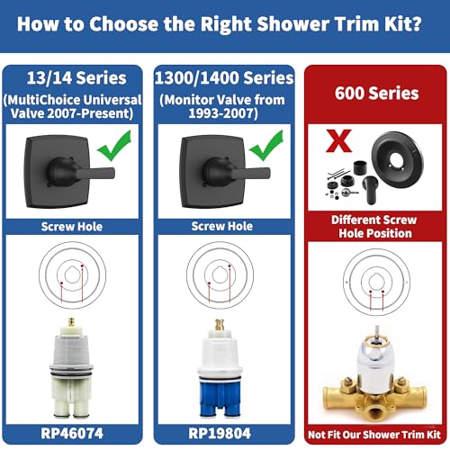 KANDENT Replacement for Delta Faucet Ashlyn 14 Series Single-Function Shower Valve Trim Kit, Matte Black Shower Trim Kit Shower Handle T14064-BL(Without Cartridge) - Image 2