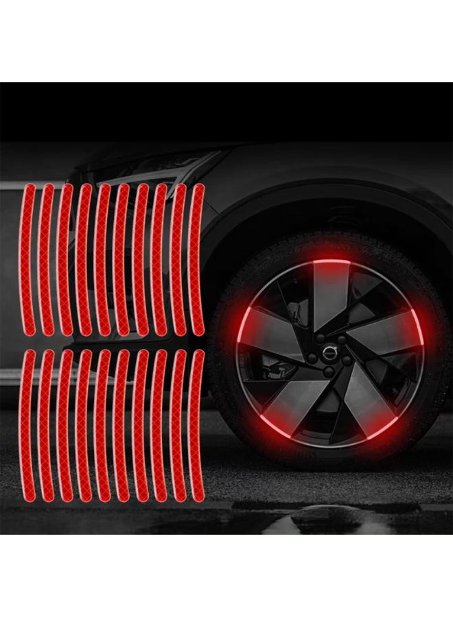 Halamodo 20PCS Car Wheel Reflective Decorative Strip,Night Safety Warning Stickers,Cars,Motorcycles,Bicycles are Applicable, Colorful and Diverse, a Street The Most Beautiful Car (Red) - Image 1