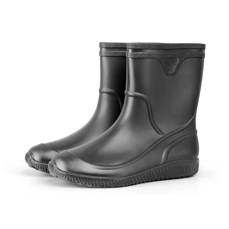 Plush-Lined Mens Rain Boots Pure black 