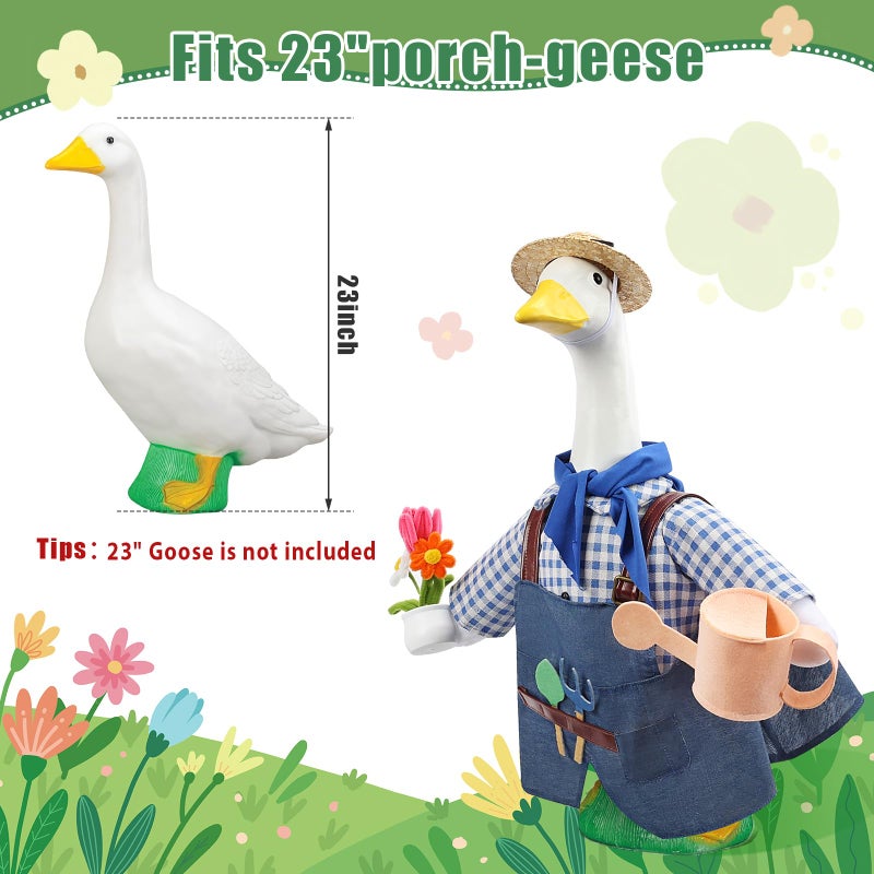 GJL Gardener Porch Goose Outfit Fits 23 Inch Cement Plastic Goose Statue, 2-Piece Porch Goose Clothes with Hat, Tools, Scarf, Watering Can & Flower Pot Design for Spring Summer Outdoor Garden Decor - Image 3
