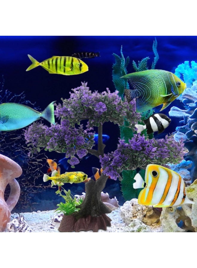 Soofam Fish Tank Plants - Artificial Fish Tank Decorations | Plant Waterscape, Blossom Tree & Grass Aquarium Decor Set, Hides Accessories for Decor - Image 2